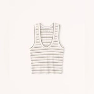 Abercrombie and fitch A&F Essential Scoopneck Tank white and green striped in XS